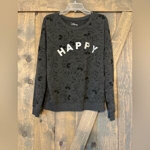 Disney Gray Crew Neck Sweater Happy Design
